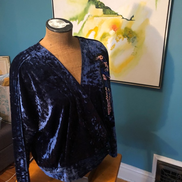 Holiday Stunner Zara Velvet Semi Wrap Top NWT - Picture 2 of 7
